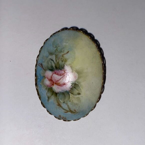 Unbranded Women's Hand Painted Roses Blue Flowers Porcelain Brooch - Picture 1 of 8